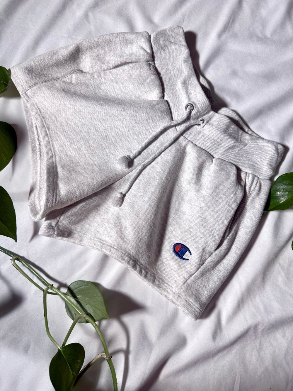 Champion Light Heather Gray Terry Drawstring Logo Reverse Weave Lounge Shorts